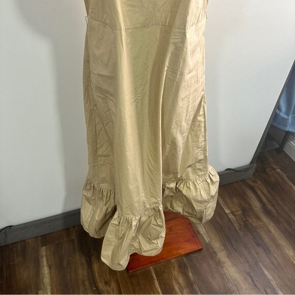 Urban Outfitters Size Medium Tan Square Neck Ruffle Midi Dress Neutral Rustic - Picture 11 of 12